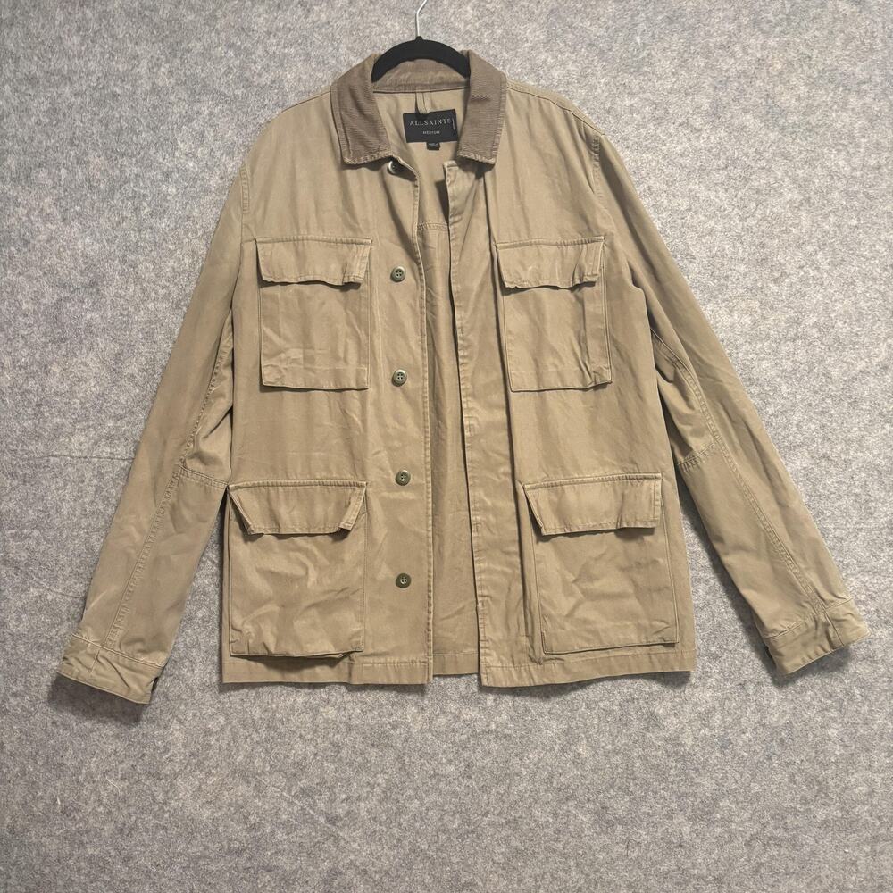 AllSaints Jacket Mens Medium Brown Tan Canvas Dyess Military Field Pockets